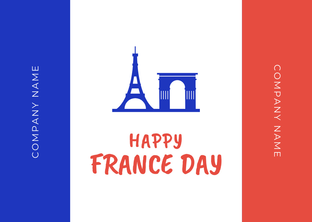 French National Day Celebration Announcement with Flag Card tervezősablon
