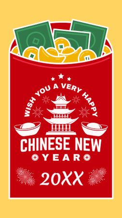 Hyvää kiinalaista uutta vuotta tervehdyksiä lahjojen kera Instagram Story Design Template