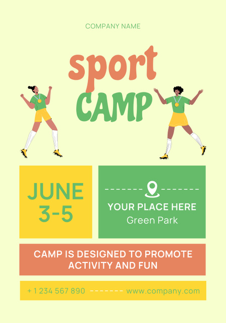 Bright Announcement of Opening of Sports Camp Poster 28x40in Tasarım Şablonu
