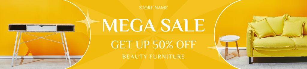 Household Goods and Furniture Mega Sale Yellow Ebay Store Billboard Design Template