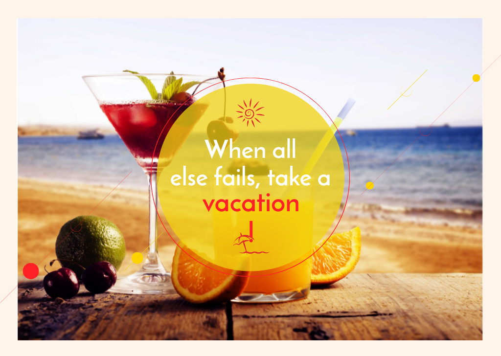 Summer cocktail on tropical vacation Card Design Template