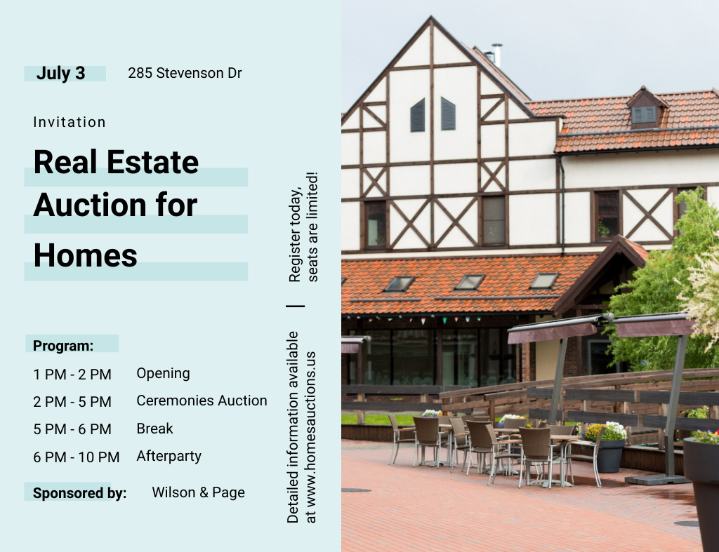 Template di design House Facade For Real Estate Auction Invitation 13.9x10.7cm Horizontal