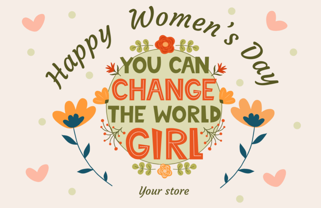 Women's Day Greeting with Floral Illustration and Inspirational Text Thank You Card 5.5x8.5in – шаблон для дизайна