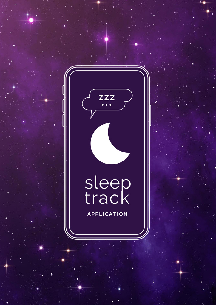 Sleep Tracker App on Phone Screen with Crescent Poster B2 Design Template