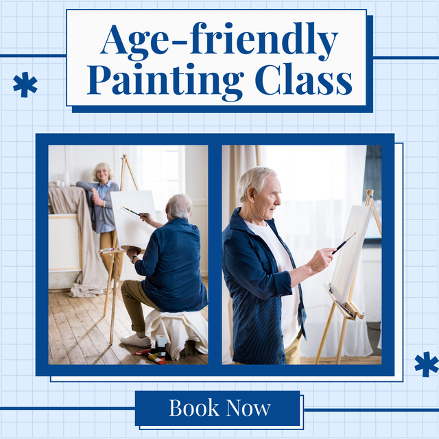 Age-Friendly Painting Class In Blue Instagram Šablona návrhu