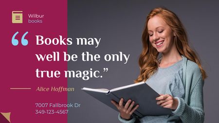 Books Quote Smiling Woman Reading Title Design Template