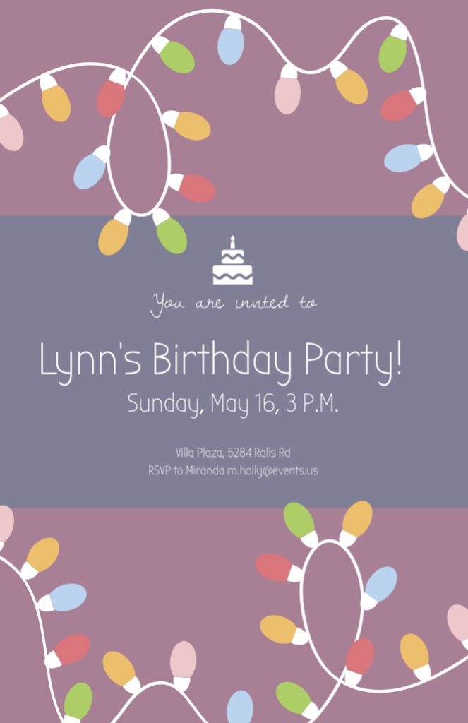 Birthday Party With Multicolored Garland Invitation 5.5x8.5in Design Template