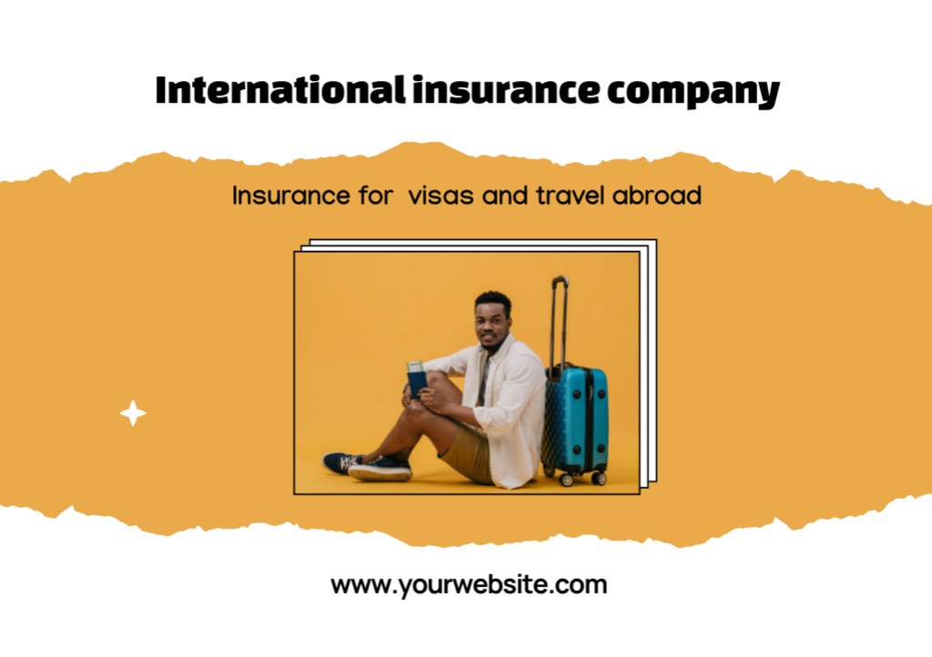 Promotion for International Insurance Company with African American Traveler Flyer A5 Horizontal Design Template