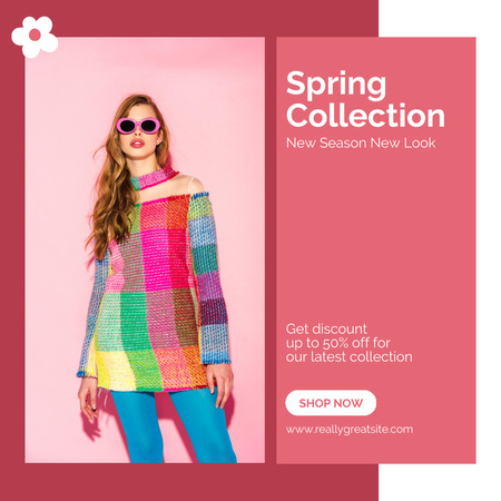 Designvorlage Spring Collection Sale with Stylish Young Woman für Instagram