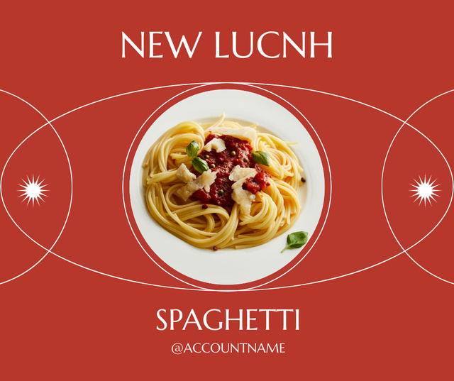 Ontwerpsjabloon van Facebook van New Lunch Offer with Spaghetti 