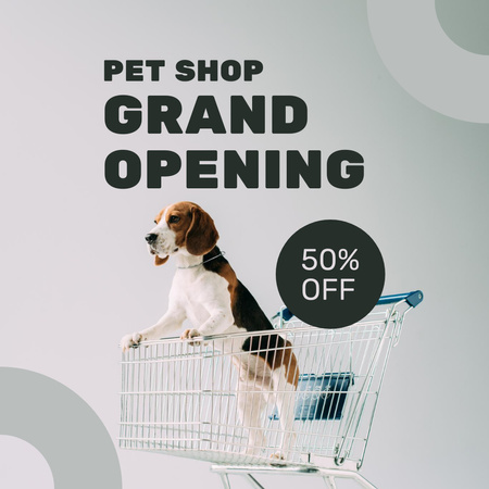 Pet Shop Ad with Cute Dog in Trolley Instagram AD Tasarım Şablonu