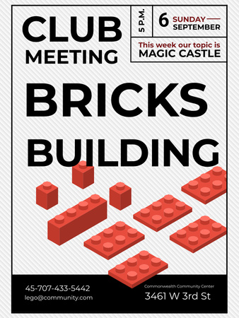 Plantilla de diseño de juguete ladrillos edificio club reunión anuncio Poster US 