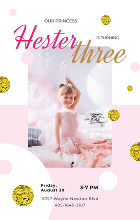 Szablon projektu Urodzinowe wydarzenie dla dzieci z uroczą sukienką księżniczki Invitation 4.6x7.2in