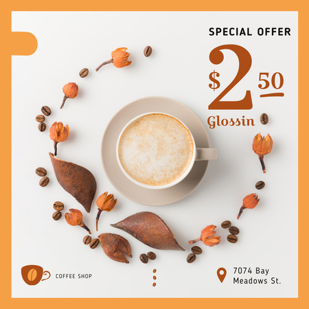 Discount Offer Cup with Coffee Drink Instagram Design Template