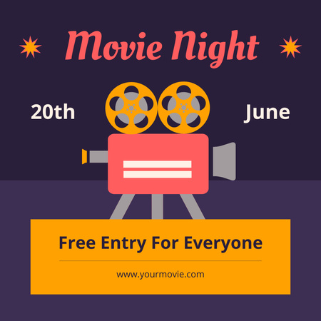 Movie Night Announcement with Retro Projector Illustration Instagram Design Template