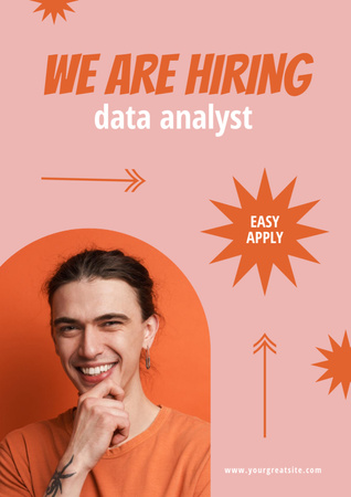 Designvorlage Data Analyst Vacancy Ad with Smiling Young Guy für Poster A3