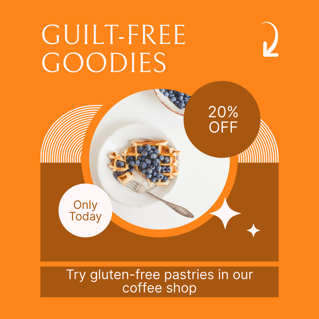 Gluten-Free Waffles With Discount In Coffee Shop Instagram AD Design Template