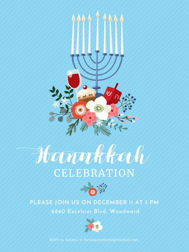 Szablon projektu Hanukkah Celebration Invitation Menorah on Blue Poster US