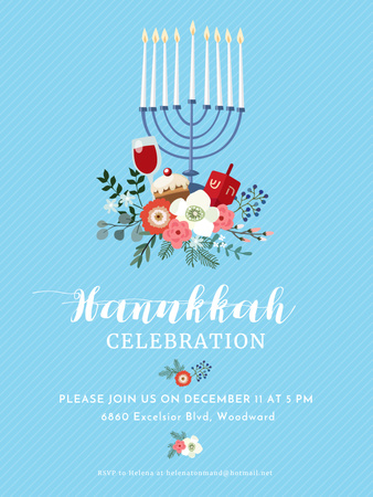 Hanukkah Celebration Invitation Menorah on Blue Poster US Design Template