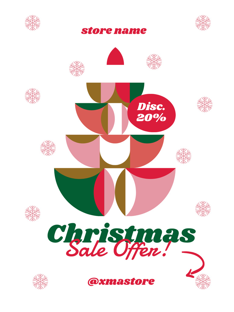Christmas Sale Promotion with Stylish Tree and Snowflakes Poster USデザインテンプレート