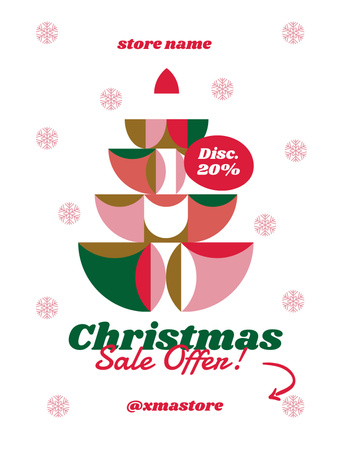 Designvorlage Weihnachtsverkaufsaktion mit stilvollem Baum und Schneeflocken für Poster US