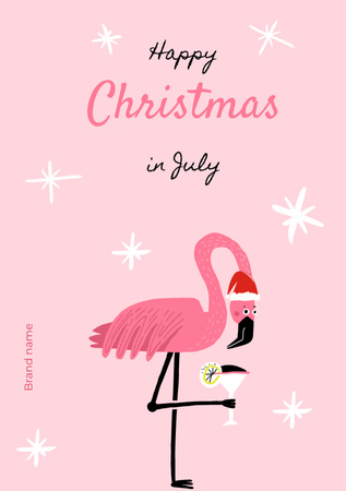 Designvorlage Frohe Weihnachten im Juli-Gruß mit rosa Flamingo für Postcard A5 Vertical