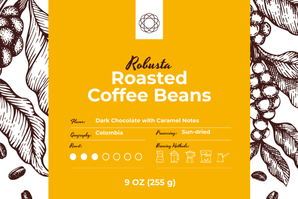 Roasted Beans pattern Label Modelo de Design
