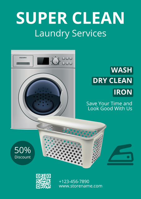 Super Clean Laundry Service Offer Poster Design Template