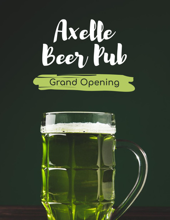 Pub Grand Opening with Beer in Glass Flyer 8.5x11in Design Template