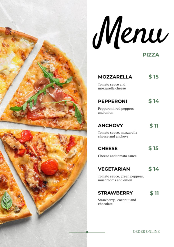 Enjoyable Italian Pizza Price-List Menuデザインテンプレート