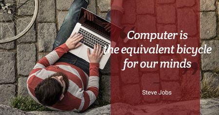 Ontwerpsjabloon van Facebook AD van Motiverende citaat met jonge man met behulp van laptop
