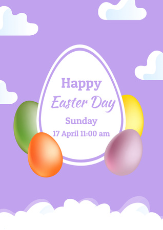 Cute Easter Holiday Greeting with Colorful Eggs Poster A3 – шаблон для дизайну