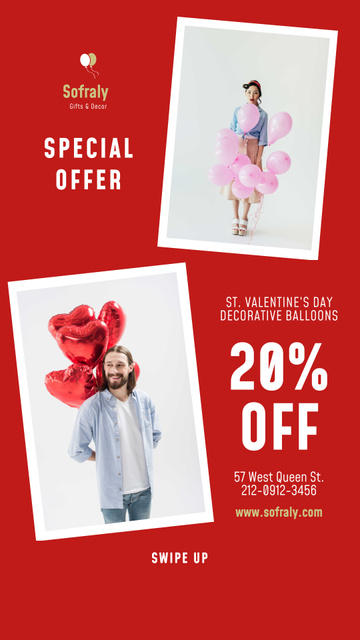 Valentine's Day Couple with Balloons in Red Instagram Video Story Modelo de Design