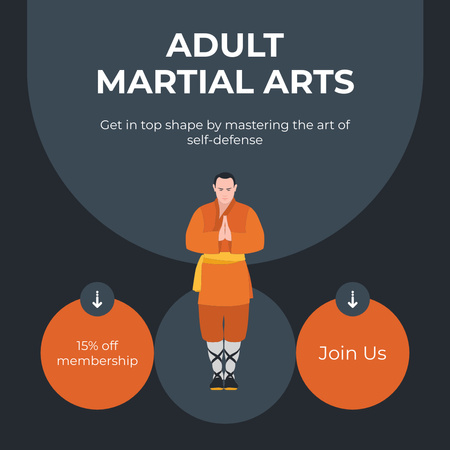 Plantilla de diseño de Promoción de descuento en cursos de artes marciales para adultos Instagram 