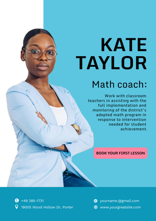 Math Coach Services Ad on Blue Poster Design Template