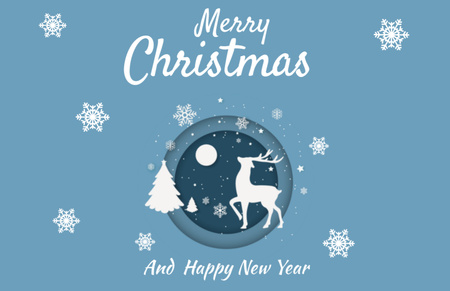 Template di design Auguri di Natale con forma di cervo sul blu Thank You Card 5.5x8.5in