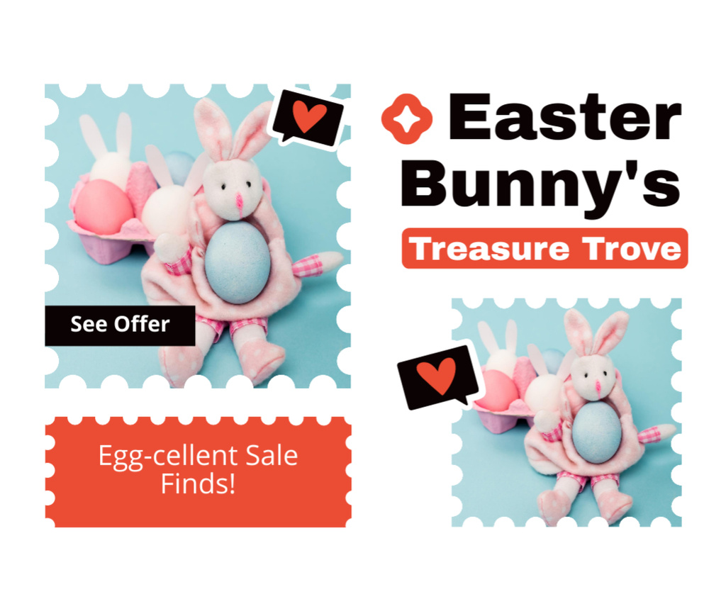 Easter Special Offer with Cute Toy Bunny Facebook Tasarım Şablonu