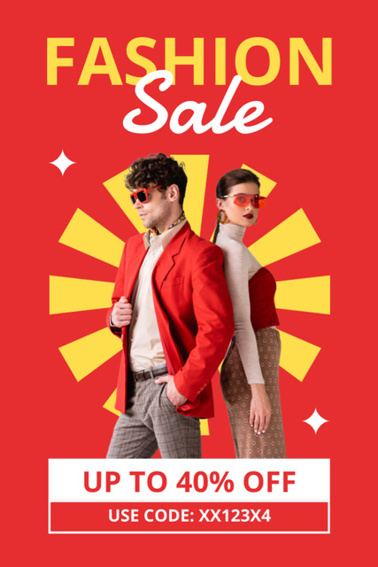 Promo of Fashion Sale with Couple in Red Tumblr Πρότυπο σχεδίασης