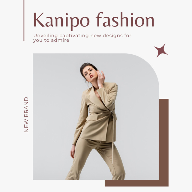 Fashion Sale with Woman in Stylish Beige Outfit Instagram Design Template