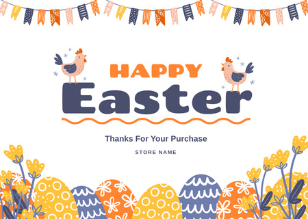 Thank You Message with Traditional Dyed Easter Eggs and Flowers Card Design Template