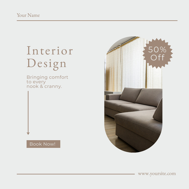 Interior Design Discount Offer Light Beige Instagram ADデザインテンプレート
