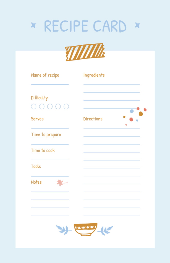 Template di design Recipe Notes with Cute Illustration of Plate Recipe Card