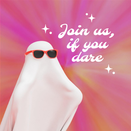 Ontwerpsjabloon van Animated Post van Halloween Party Announcement with Funny Ghost in Sunglasses