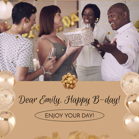Birthday Regards With Balloons And Confetti Animated Post Design Template