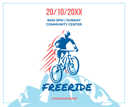 Ontwerpsjabloon van Medium Rectangle van Aankondiging freeridekampioenschap met fietser in de bergen