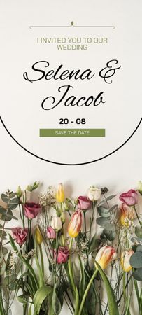 Modèle de visuel Annonce de célébration de mariage dans un style floral - Invitation 9.5x21cm