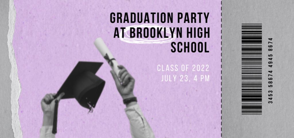Graduation Party Announcement With Hat And Degree Ticket DLデザインテンプレート