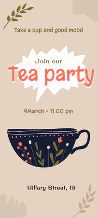 Announcement of Good Tea Party Invitation 9.5x21cm Design Template