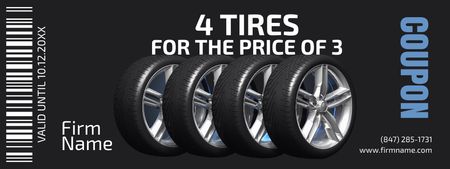 Special Offer of Car Tires on Dark Grey Coupon Design Template