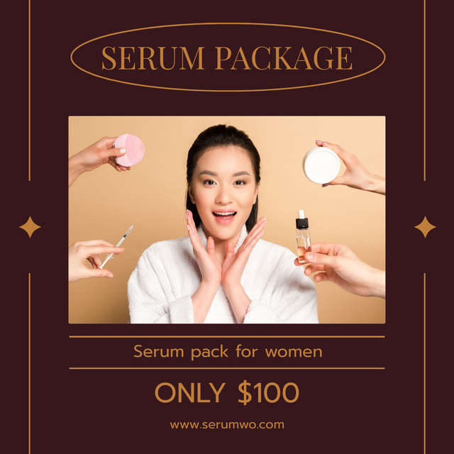 Skin Care Serum Price Offer with Young Asian Woman Instagramデザインテンプレート
